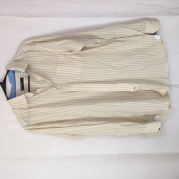 Cremieux Pale Yellow Striped Long Sleeve Pima Cotton Button Down Size Large - Picture 1 of 5